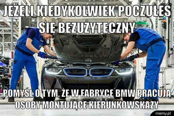  Jeżeli kiedykolwiek poczułeś się bezużyteczny  Pomyśl o tym, że w fabryce BMW pracują osoby montujące kierunko