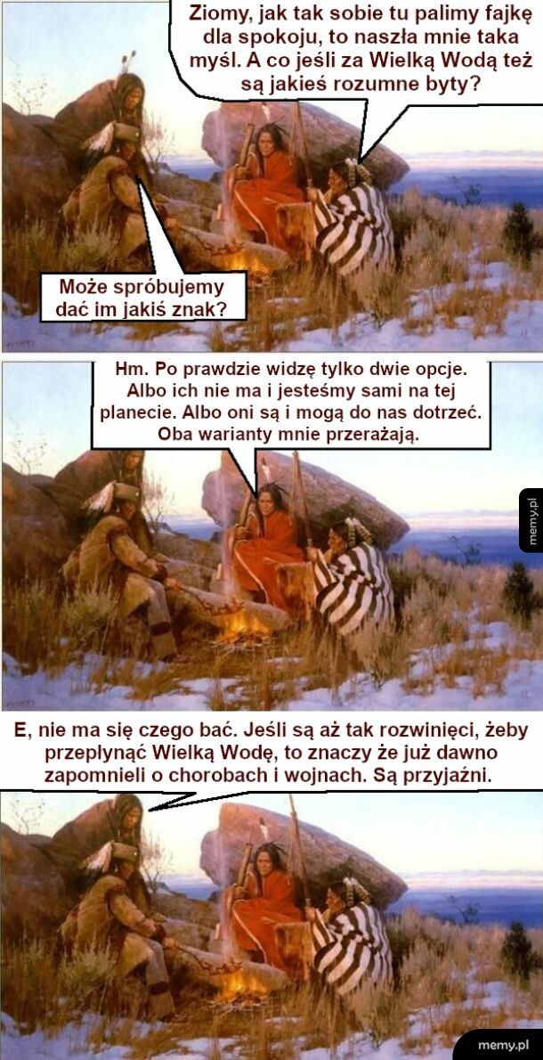 Rozmowy wojowników przy ognisku i fajce