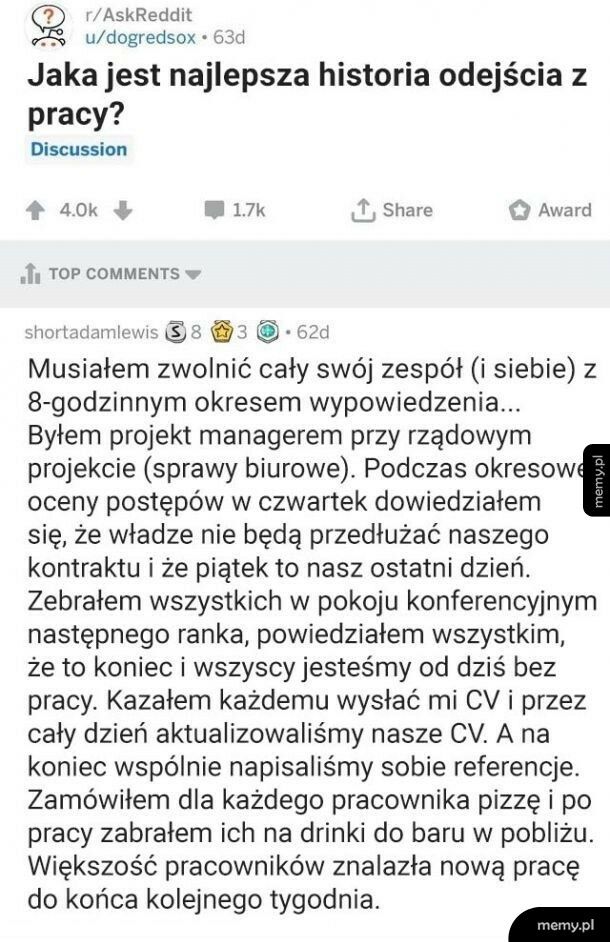 Historia z odejścia pracy