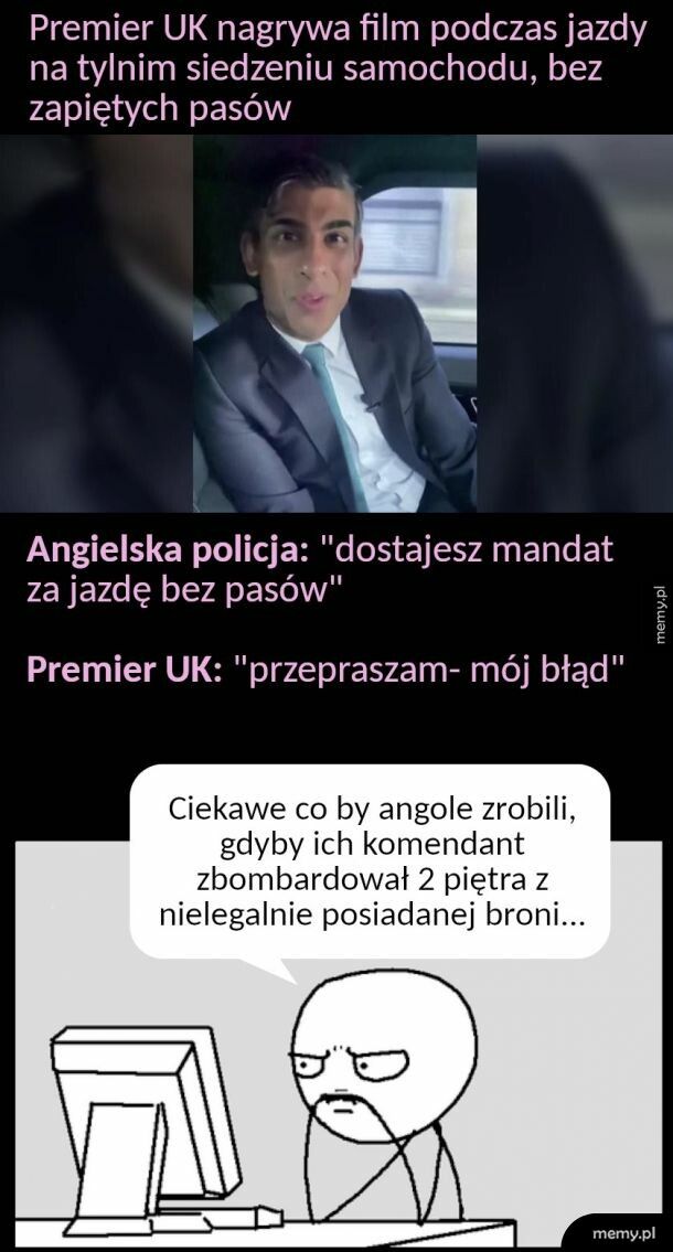 Premier UK przeprasza za jazdę bez pasów