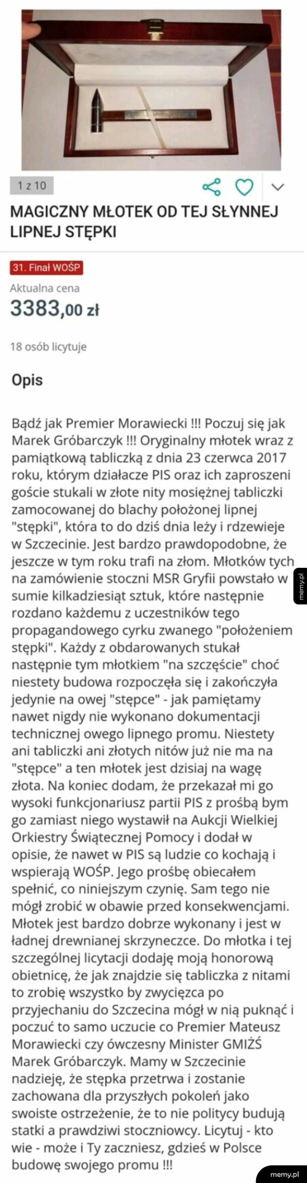 Licytacja młotka od sławnej lipnej stępki