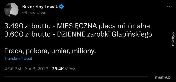 Dzienne zarobki Glapińskiego