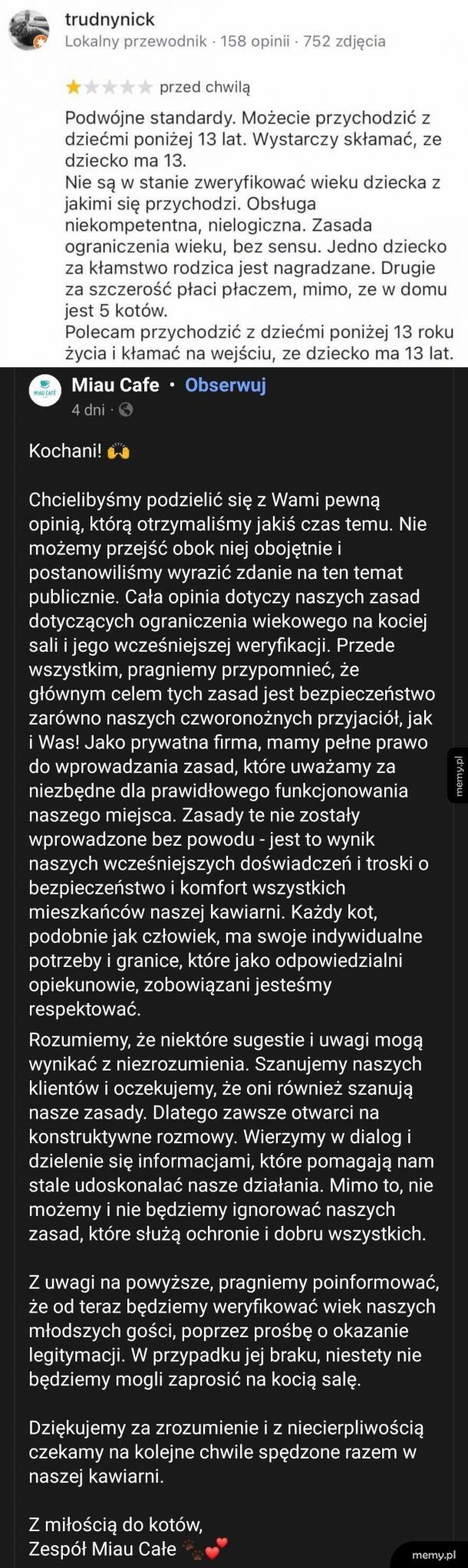 Kocia kawiarnia została zmuszona do podjęcia decyzji o weryfikacji wieku młodszych gości