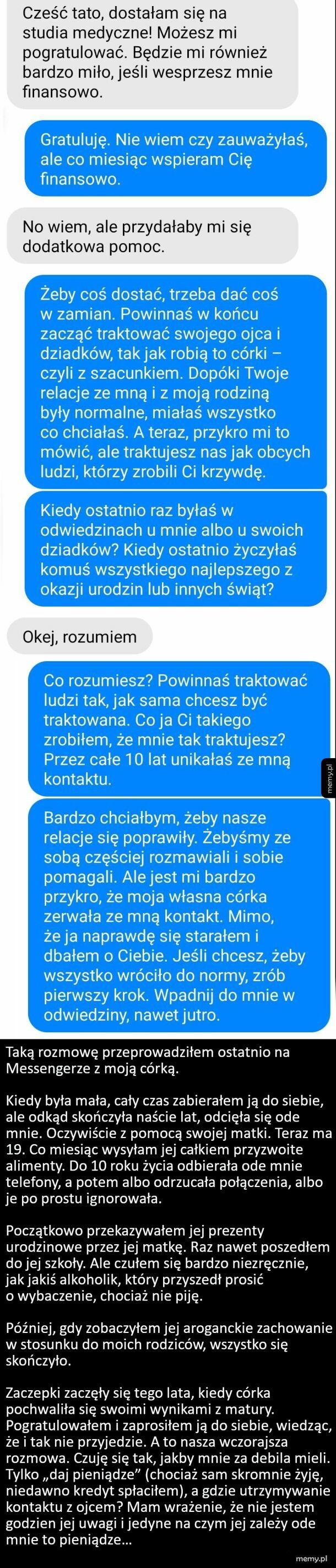 Taką rozmowę przeprowadziłem ostatnio na Messengerze z moją córką