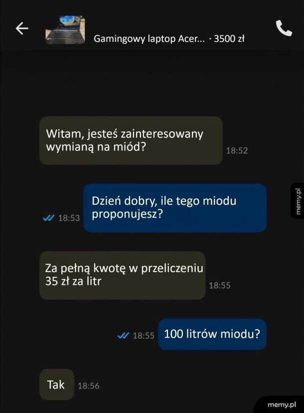 Wymiana laptopa na miód