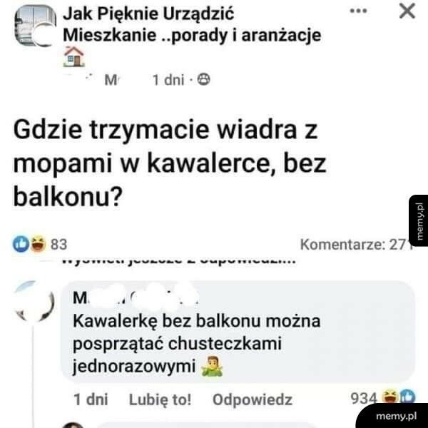 Wiadro z mopem w kawalerce