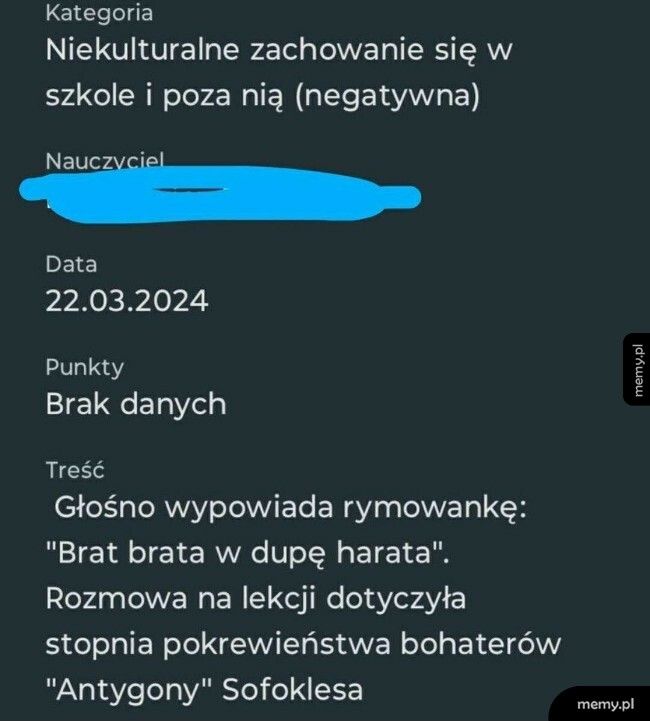 Niekulturalne zachowanie na lekcji