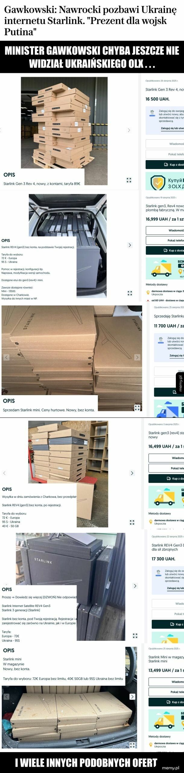 Starlinki na ukraińskim olx