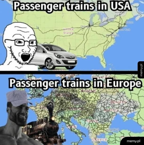 Linie kolejowe w USA i w Europie