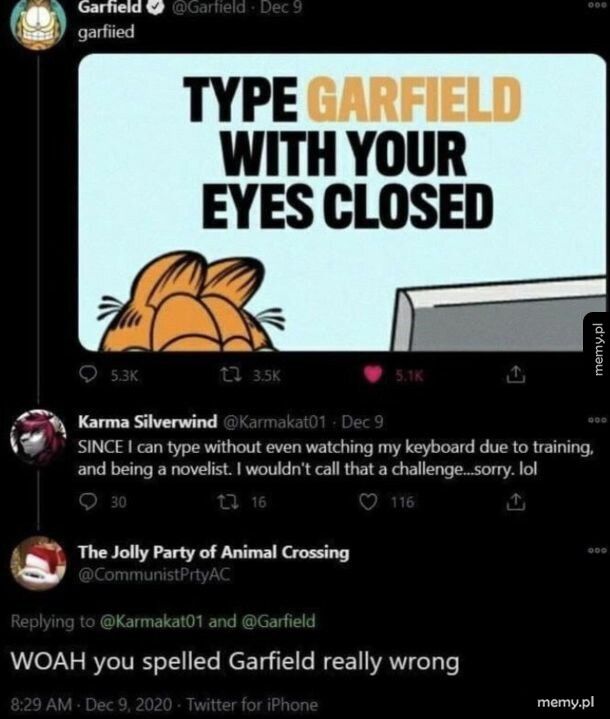 Napisz Garfield bez patrzenia