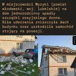 W miejscowości Wyryki na dom spadły szczątki rosyjskiego drona