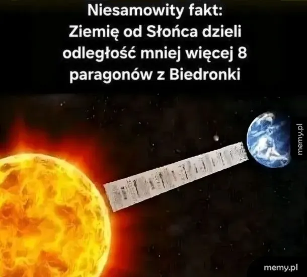 Słońce i Ziemia połączone długim paragonem z Biedronki