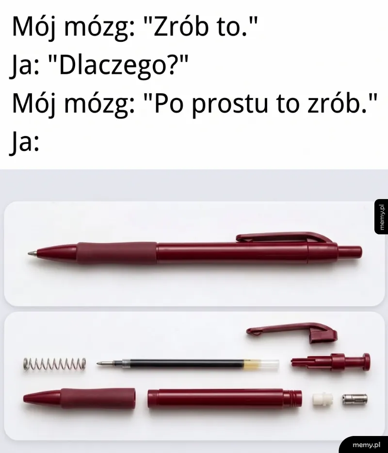 Mąka rozmontowana na części pierwsze jako żart o wewnętrznym przymusie.
