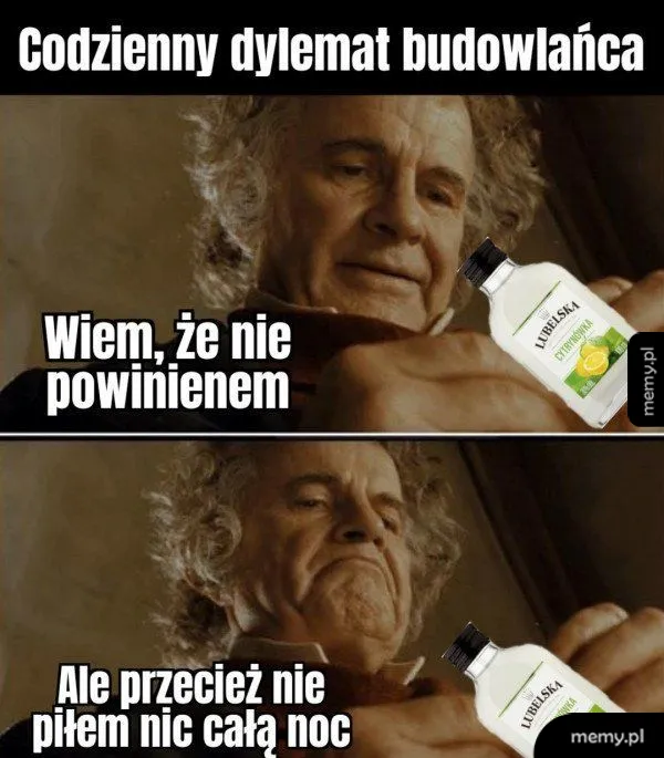 Bilbo Baggins z Władcy Pierścieni z butelką wódki w ręku