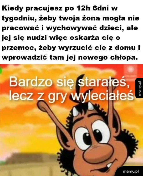 Mem z postacią Trolla Hugona i podpisem o trudnych relacjach małżeńskich.