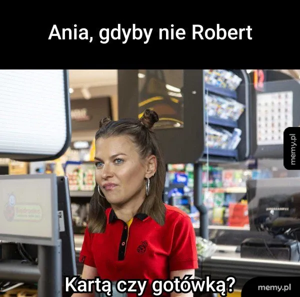 Ania Lewandowska w fotomontażu jako kasjerka w Biedronce