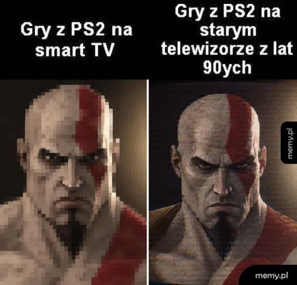Porównanie grafiki Kratosa z PS2 na smart TV i starym telewizorze