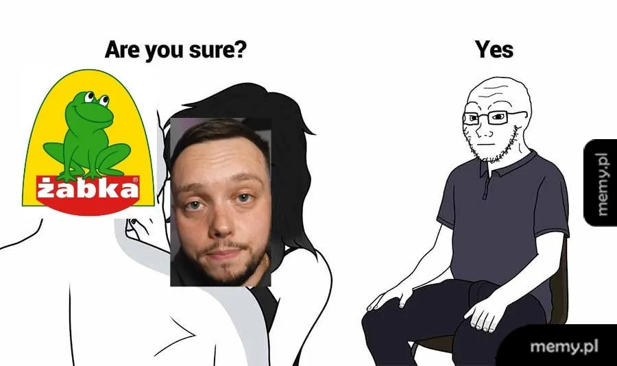 Memy z parą i siedzącym mężczyzną z twarzą influencera.