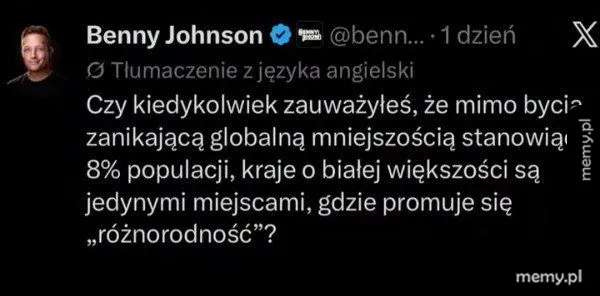 Zrzut ekranu tweeta użytkownika Benny Johnson w serwisie X.
