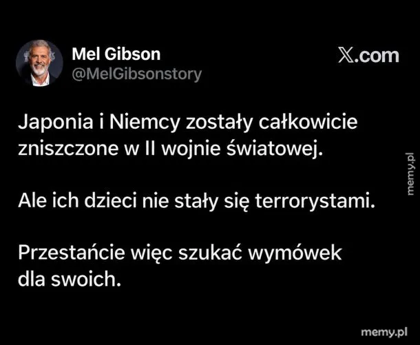 Wpis z serwisu X przypisany do konta Mel Gibson.