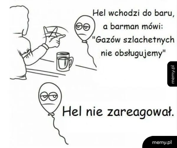 Rysunek przedstawiający balon z twarzą w barze i tekst o helu.