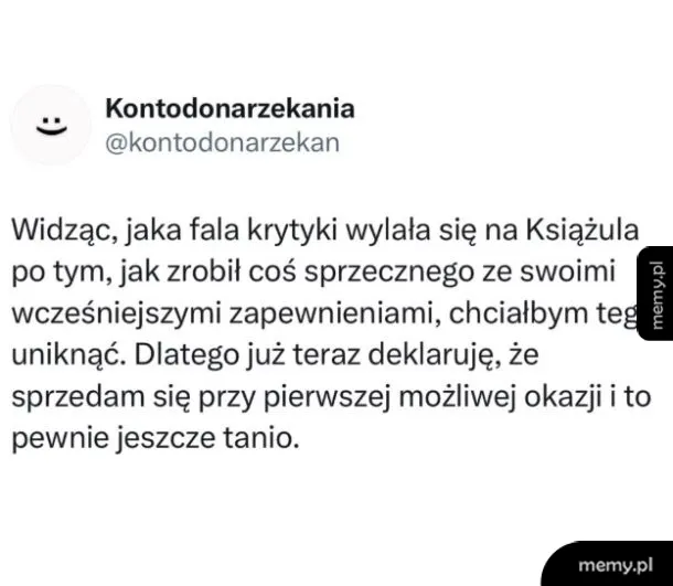 Screen z wpisu na Twitterze o krytyce Książula