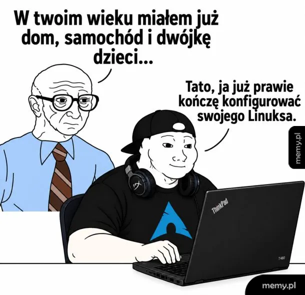 Mężczyzna rozmawia z synem siedzącym przed laptopem