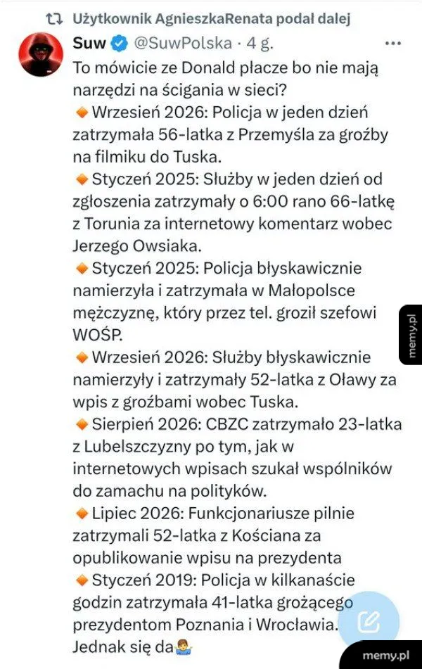 Zrzut ekranu z wpisu na Twitterze krytykującego skuteczność policji w sieci