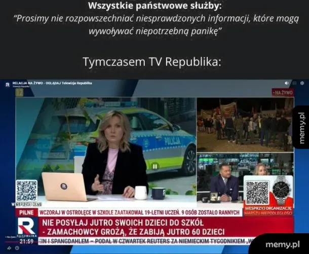 Memy wyśmiewające alarmistyczne nagłówki telewizji TV Republika.