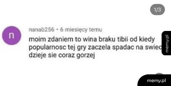 Zrzut ekranu komentarza internetowego użytkownika nanab256 na temat gry Tibia.