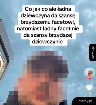 Mężczyzna z zamazaną twarzą na tle nieba z napisem o relacjach damsko-męskich.