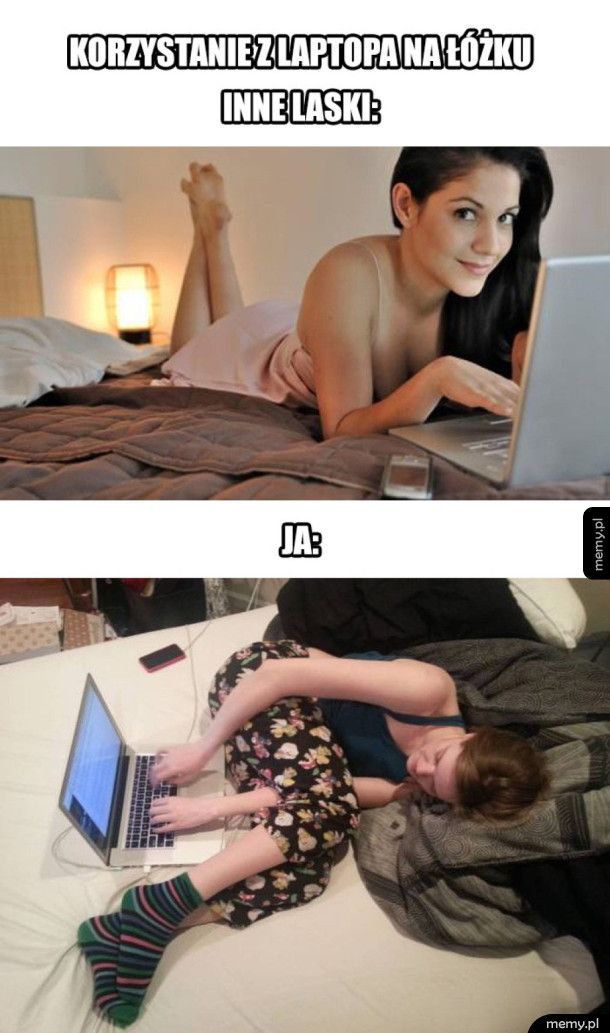 Korzystanie z laptopa na łóżku