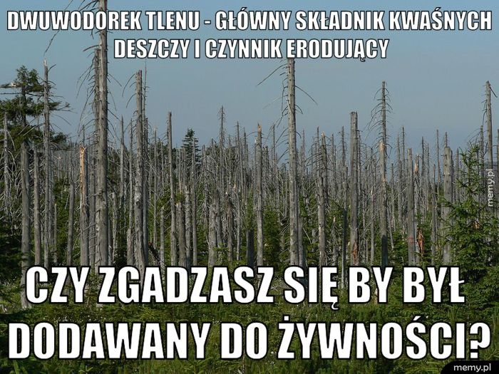 Dwuwodorek Tlenu - główny składnik kwaśnych deszczy i czynnik er Czy zgadzasz się by był dodawany do żywności?