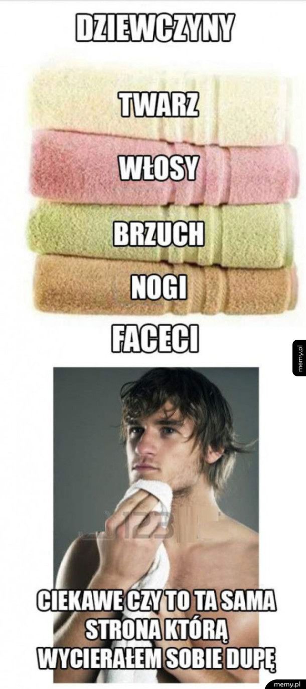 Używanie ręcznika kobieta vs facet - Memy.pl
