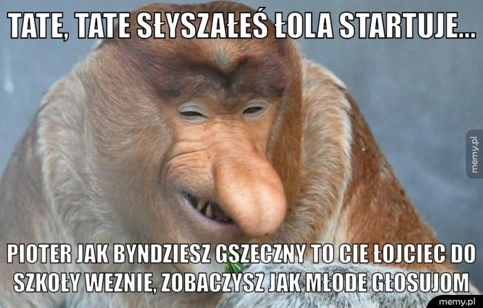 Tate, tate słyszałeś łola startuje... pioter jak byndziesz gszeczny to cie łojciec do szkoły weznie, z