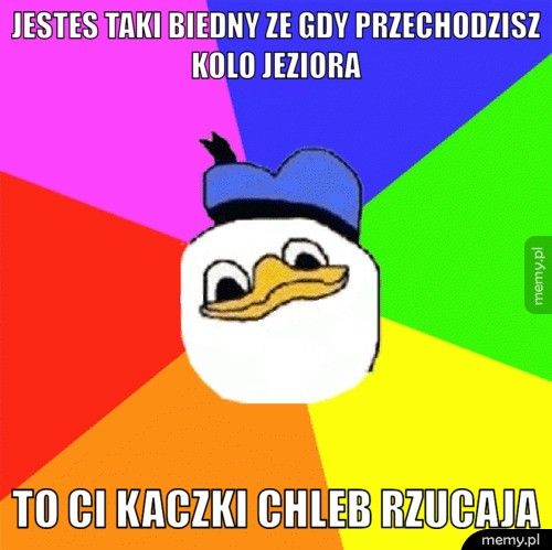 Jestes taki biedny ze gdy przechodzisz kolo jeziora to ci kaczki chleb rzucaja