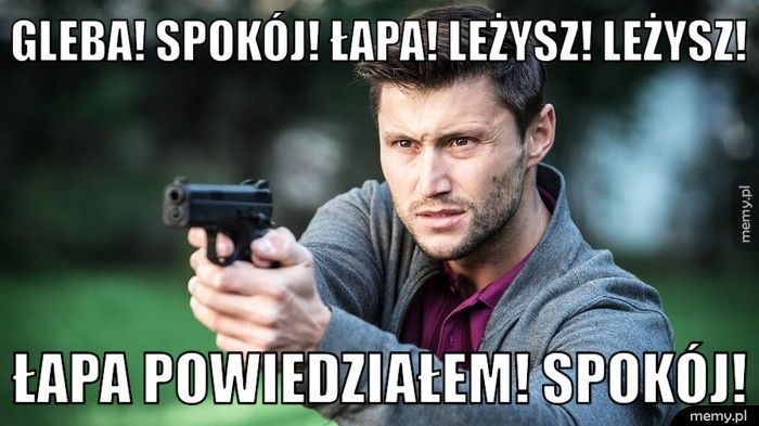GLEBA! SPOKÓJ! ŁAPA! LEŻYSZ! LEŻYSZ! ŁAPA POWIEDZIAŁEM! SPOKÓJ!