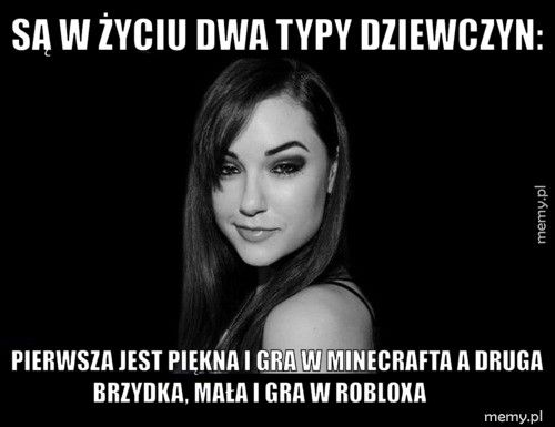 Są w życiu dwa typy dziewczyn: Pierwsza jest piękna i gra w minecrafta a druga brzydka, mała i 