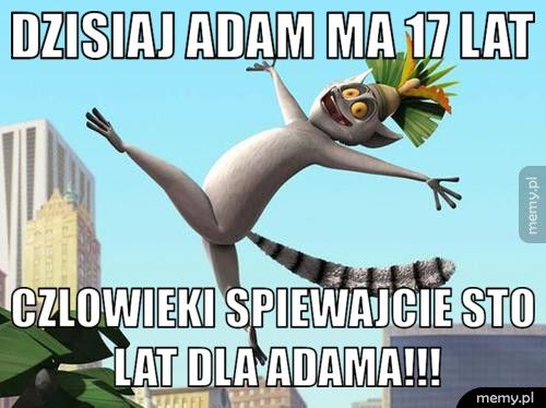 DZISIAJ ADAM MA 17 LAT CZLOWIEKI SPIEWAJCIE STO LAT DLA ADAMA!!!