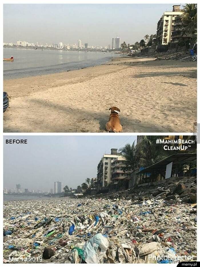 Plaża w Indiach przed i po wysprzątaniu
