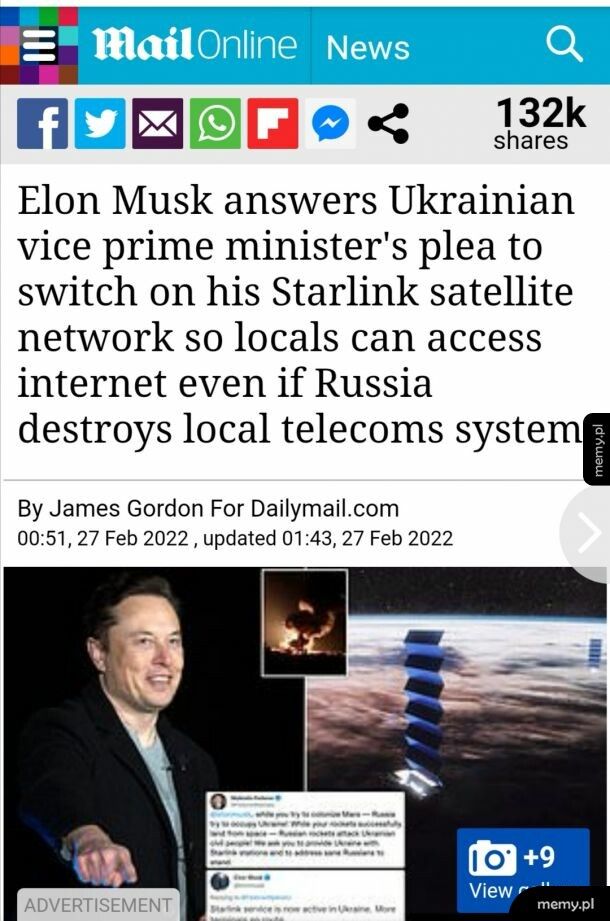 Elon odpala Starlink dla Ukrainy i wysyła im odbiorniki by mieli dostęp do neta