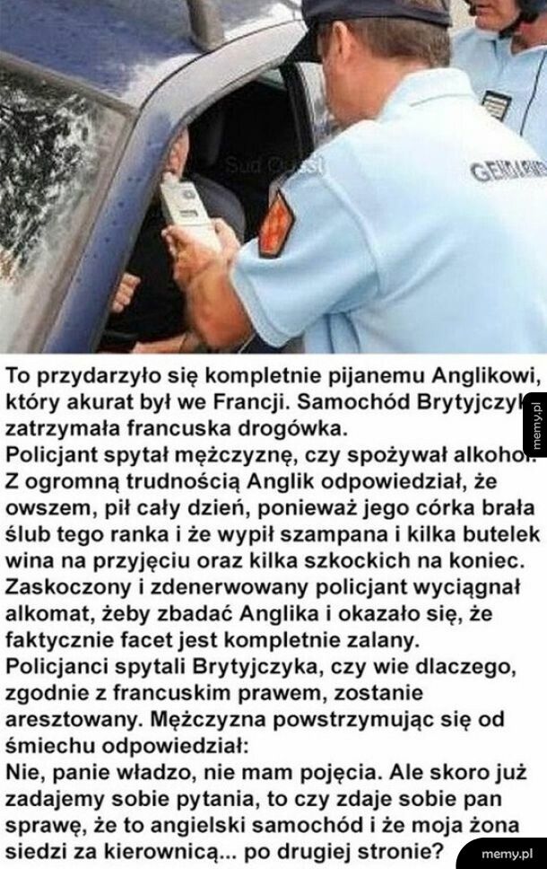 Francuska policja zatrzymała pijanego Anglika jadącego samochodem