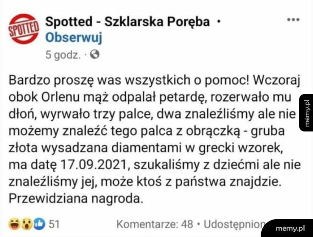 Chłop palce stracił a ta się o obrączkę martwi