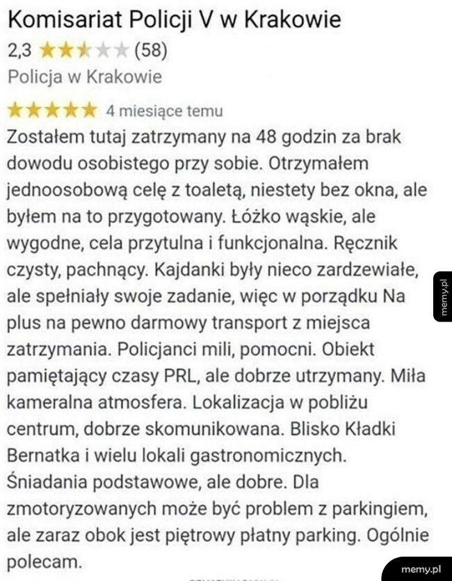 Opinia z pobytu w areszcie