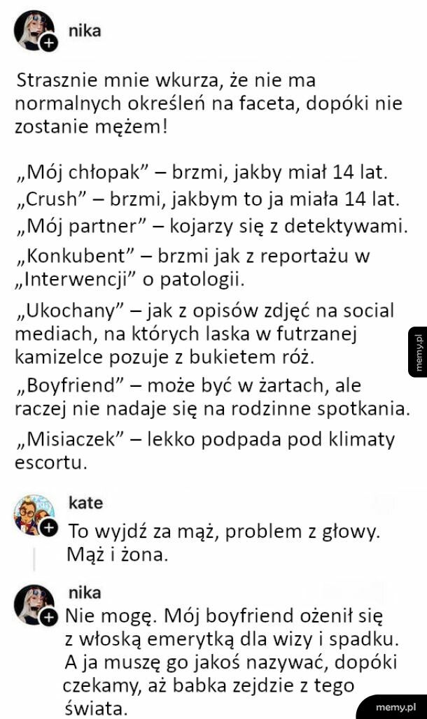 Nie ma normalnych określeń na faceta, który nie jest mężem