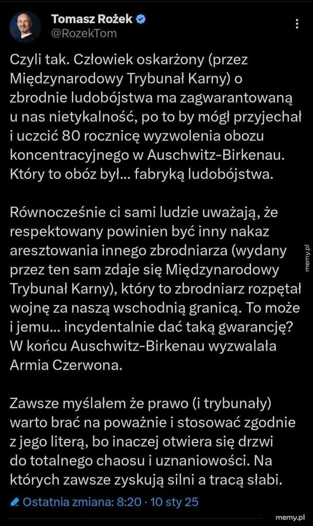 Brak odpowiedzialności za zbrodnie wojenne jest dla członków zarządu, dla pana jest trybunał