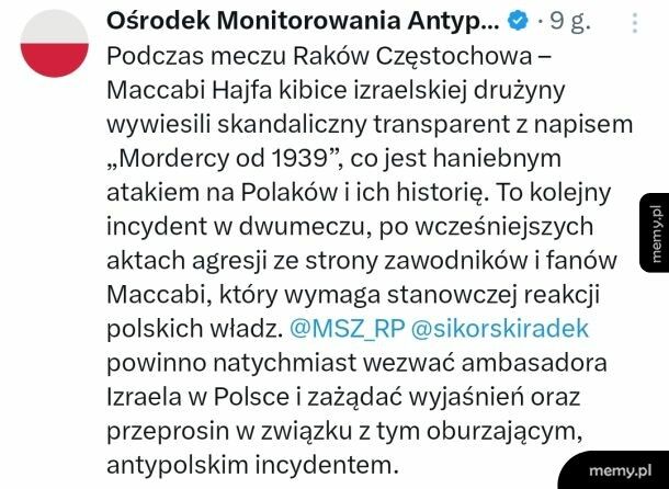 Skandaliczne zachowanie kibiców Maccabi Hajfa
