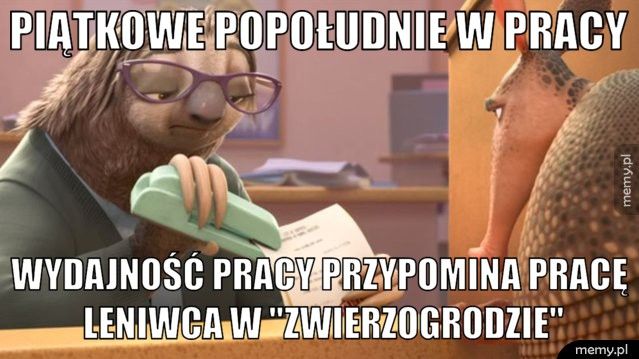 PIĄTKOWE POPOŁUDNIE W PRACY WYDAJNOŚĆ PRACY PRZYPOMINA PRACĘ LENIWCA W 