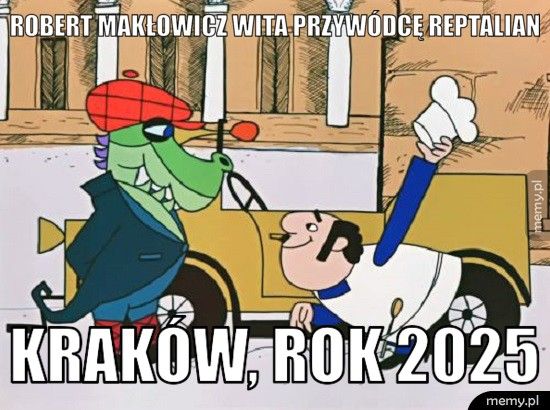 Robert Makłowicz wita przywódcę reptalian  Kraków, rok 2025