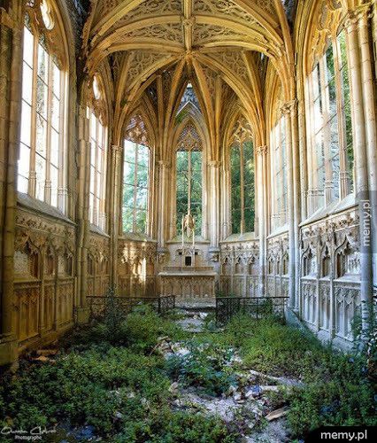 Wnętrze opuszczonej katedry we Francji 